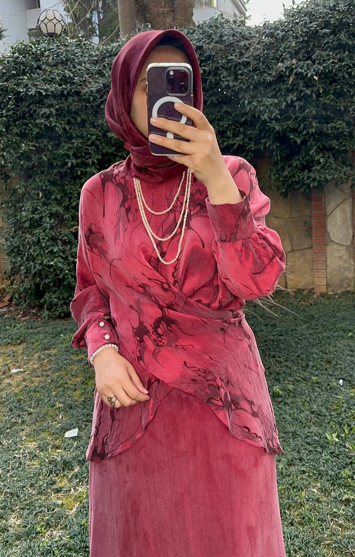 Bağlama Detaylı Etekli Takım Bordo