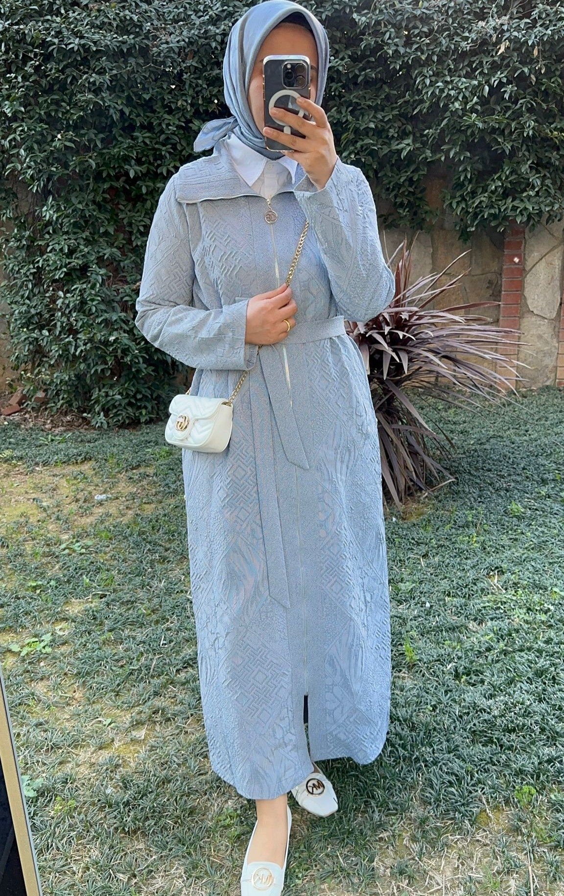 Broş Detaylı Kap İndigo