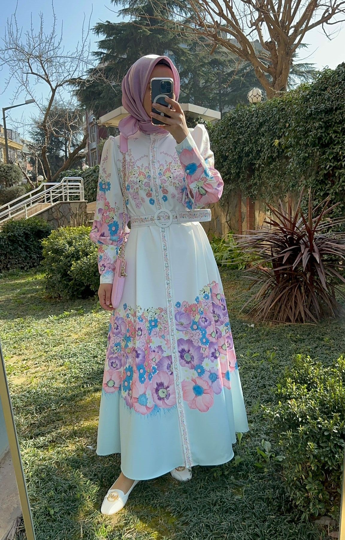 Etnik Desen Elbise Pembe