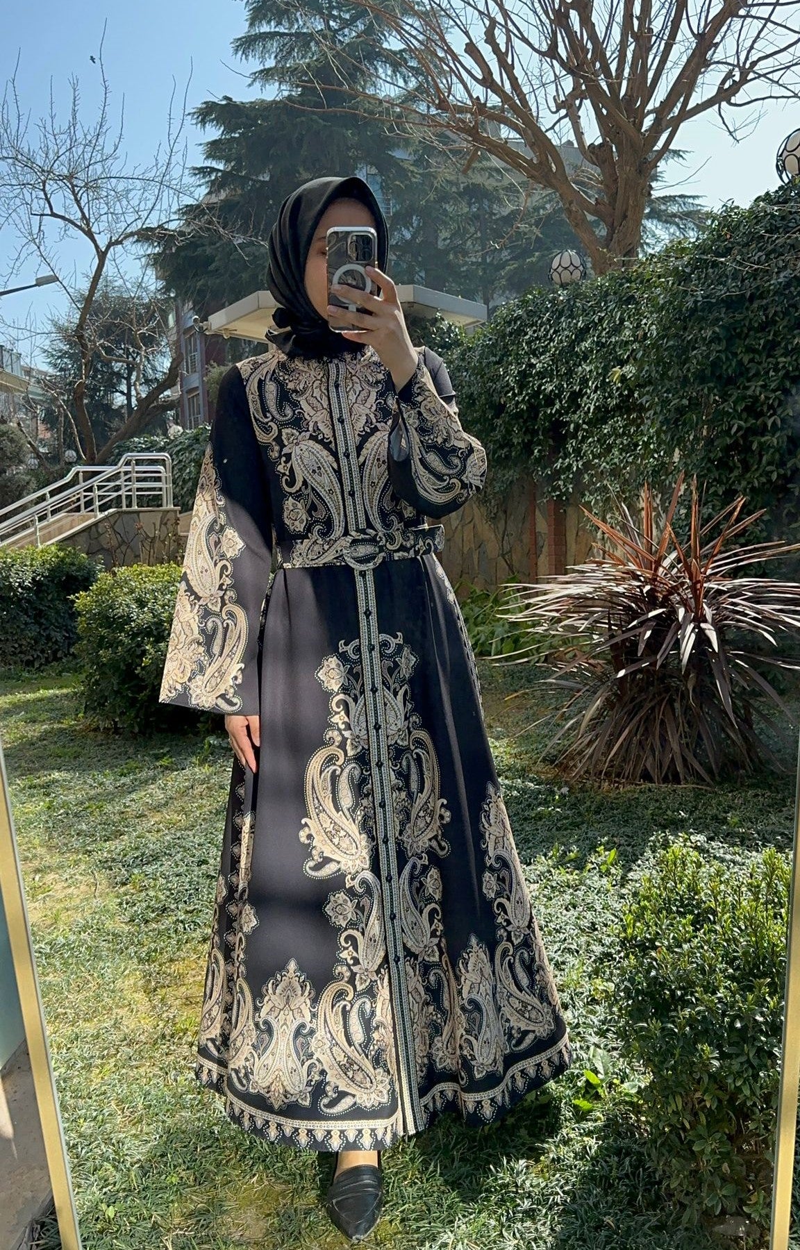 Etnik Desen Elbise Siyah