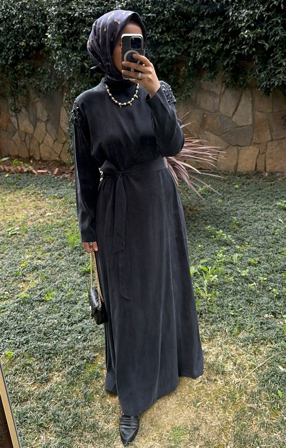 İşleme Detaylı İpek Cupra Elbise Siyah