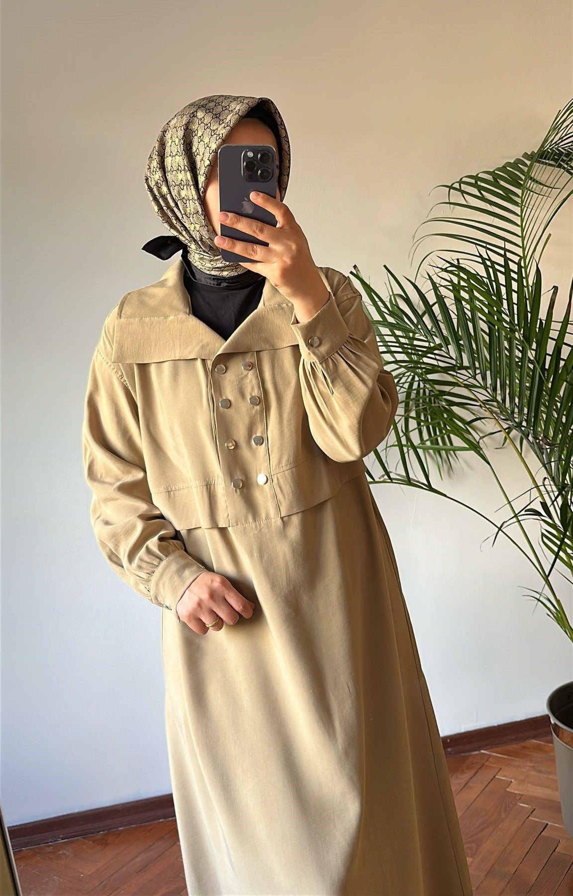 Düğmeli Tensel Elbise Camel