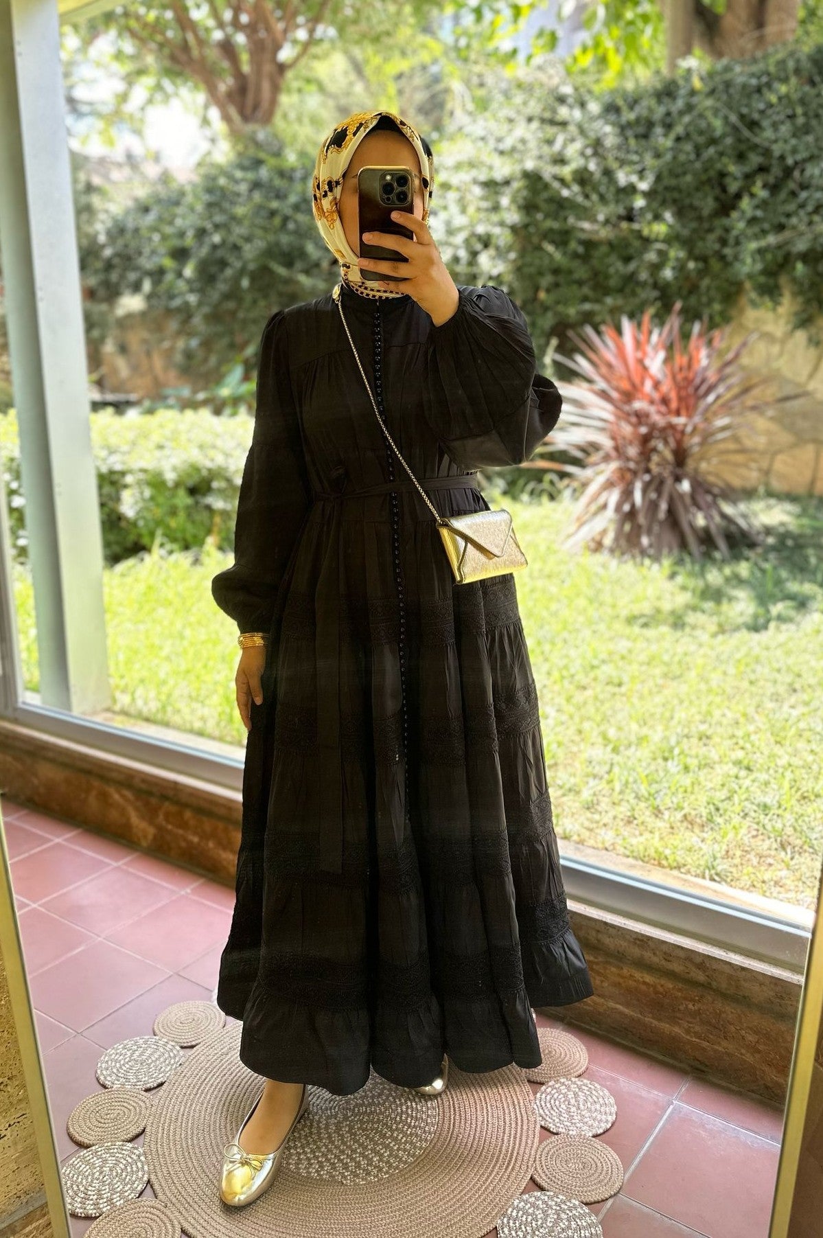 İthal İnci Detaylı Elbise Siyah