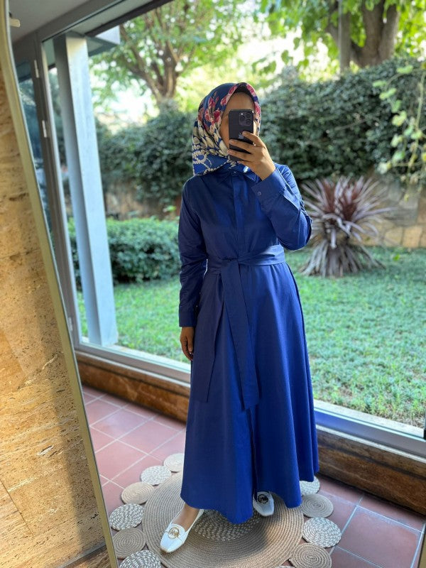 Gömlek Elbise Saks Mavisi